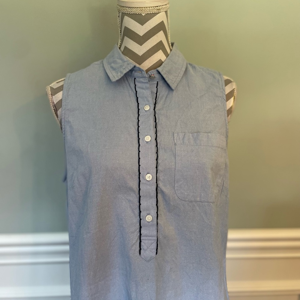 TOMMY HILFIGER Sleeveless Light Blue Embroidered Hem Dress Size Large - Picture 3 of 8